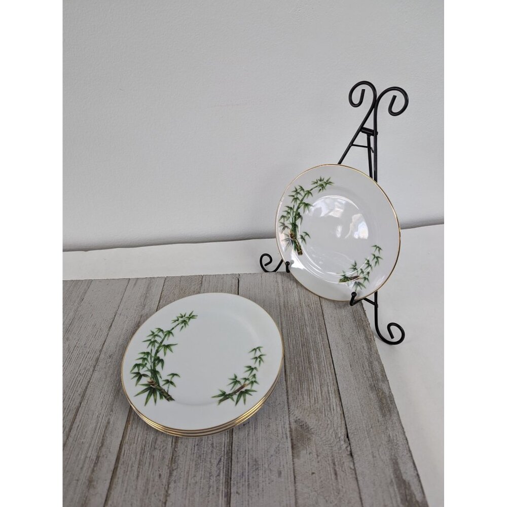 Vintage Hira Tah-Kay Bamboo China Set of 4 Dessert Plates 6 1/4"